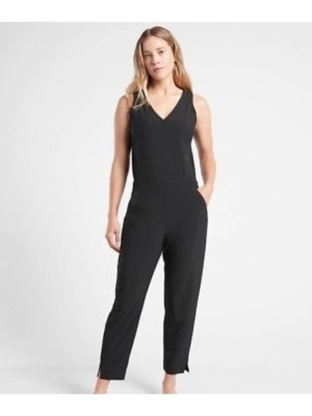 Athleta Brooklyn Jumpsuit 6 Reg Black EUC Activewear Athleisure Travel Casual